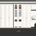 Modern White Wardrobe Interior Design With Glass Doors LED Lighting And Storage Elements 3d model