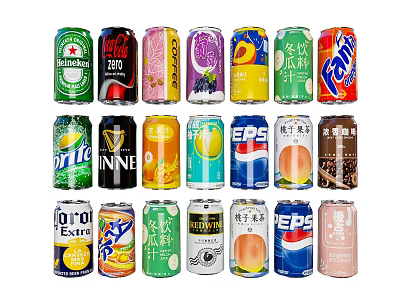 Assorted Canned Beverages Featuring Different Brands Flavors And Colorful Packaging 3d model
