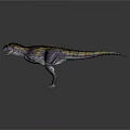 Realistic 3D Dinosaur Model With Purple Yellow Stripes Horned Head Open Mouth And Gray Background