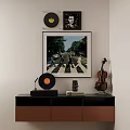 Decorative Ornament Combination With Vinyl Records Framed Art Violin Record Player Vintage Camera And Books