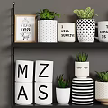 Stylish Black And White Kitchen Shelves With Storage Jars Plants And Utensils