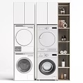 Modern Bathroom Cabinet Rack With Stacked Laundry Machines And Open Shelves