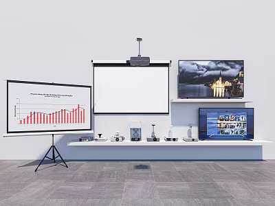 Projection Monitoring System with Multiple Screens Projector and Surveillance Footage Displays 3d model