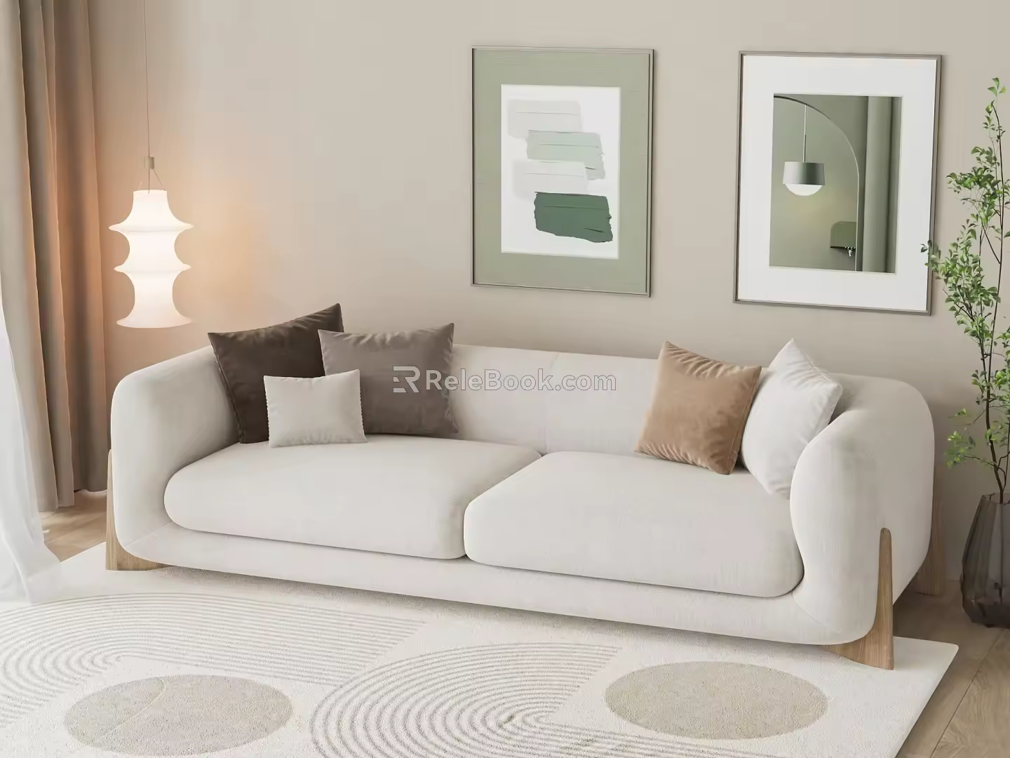 Cream style double sofa 3d model