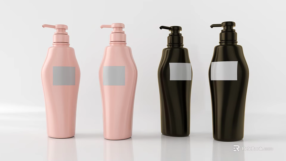 Pink And Black Plastic Bottles With Blank Label For Personal Care Products 3d model 