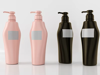 Pink And Black Plastic Bottles With Blank Label For Personal Care Products 3d model