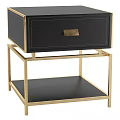 Modern Stylish Bedside Nightstand With Black Drawer Gold Metal Frame And Lower Shelf