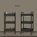 Black Wheeled Multi Tier Shelving Unit with Utility Trays for Mobile Kitchen Storage 3d model