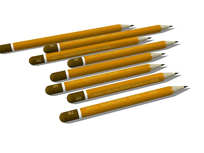 Yellow Wooden Pencils With Assorted Hardness Grades And Brown Tipped Ends 3d model