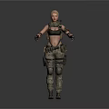 A Woman Wearing Tactical Gear Camouflage Scarf Black Tank Top Pants Knee Pads And Boots
