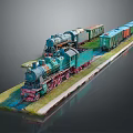 Vintage Steam Train Model with Green and Red Carriages on Railway Track
