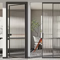 Modern Sliding Doors With Ribbed Glass And Metal Frame For Interior Design