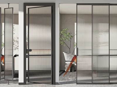 Modern Sliding Doors With Ribbed Glass And Metal Frame For Interior Design 3d model