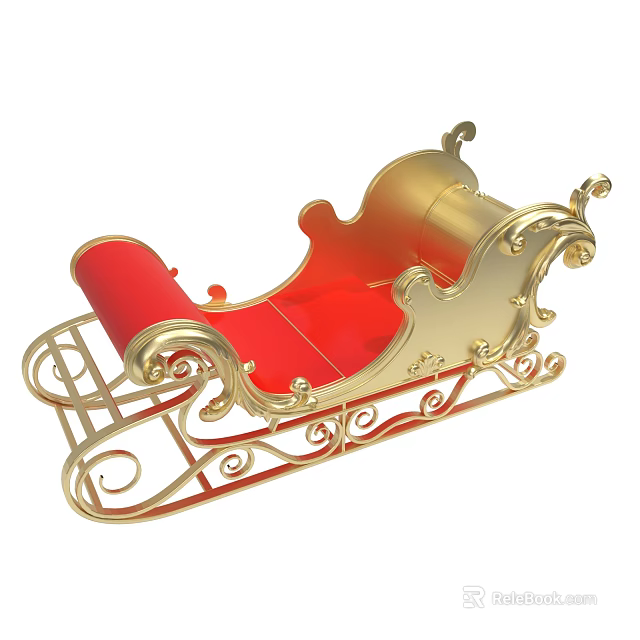 Festive Christmas Sleigh With Golden Frame And Red Seat Decorative Design 3d model 