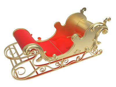 Festive Christmas Sleigh With Golden Frame And Red Seat Decorative Design 3d model