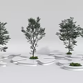 Modern Creative Tree Planters With Irregular White Shapes And Green Trees 3d model