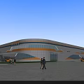 Modern Industrial Factory Building Exterior With Glass Curtain Wall Harui Logo And Pedestrians