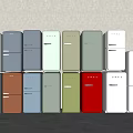 Stylish Retro Refrigerators In Multiple Colors Neatly Arranged In Modern Space 3d model