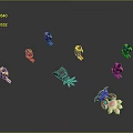 Colorful Small Game And Movie Character Figurines With Various Designs On Black Reflective Background