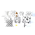 Black and White Decorative Pillows with Various Patterns and Floral Accents