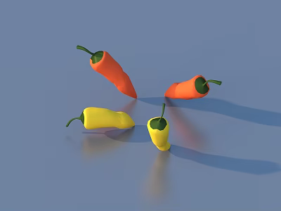 Vibrant Fresh Orange And Yellow Peppers Placed On Blue Surface With Shadows 3d model