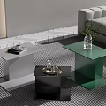Modern Multi Colored Side Tables With Sofa Plant And Geometric Floor Tiles In Living Room