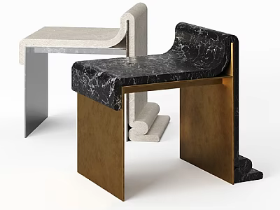 Minimalist Modern Outdoor Chairs With Black Light Marble Tops And Brass Silver Frames 3d model