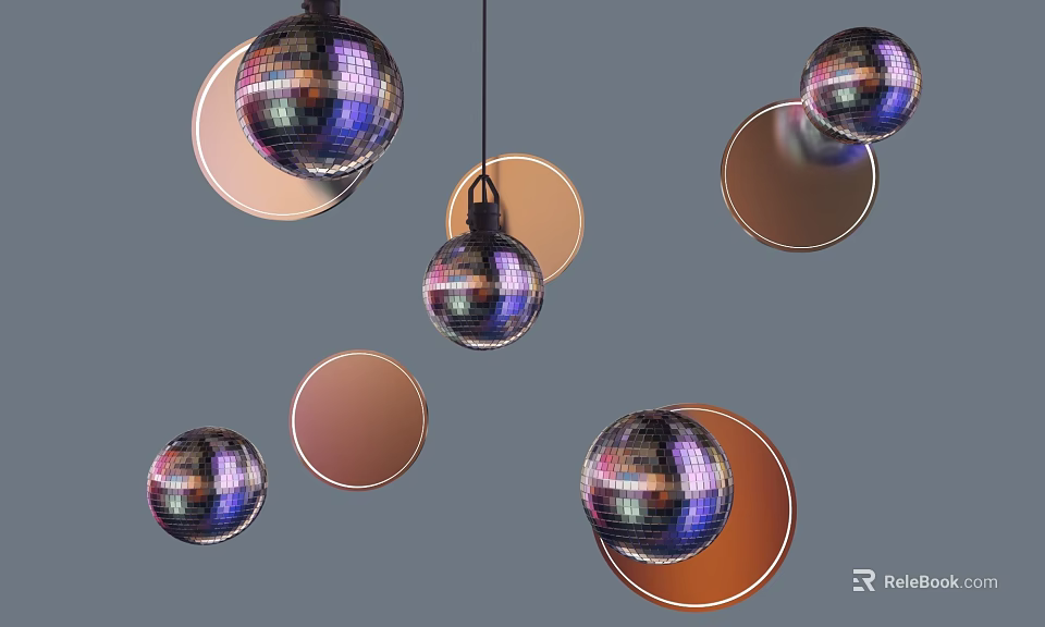 Hanging Decorative Lights With Mirror Balls And Circular Reflective Accents 3d model 