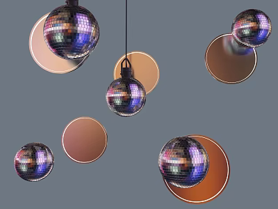 Hanging Decorative Lights With Mirror Balls And Circular Reflective Accents 3d model