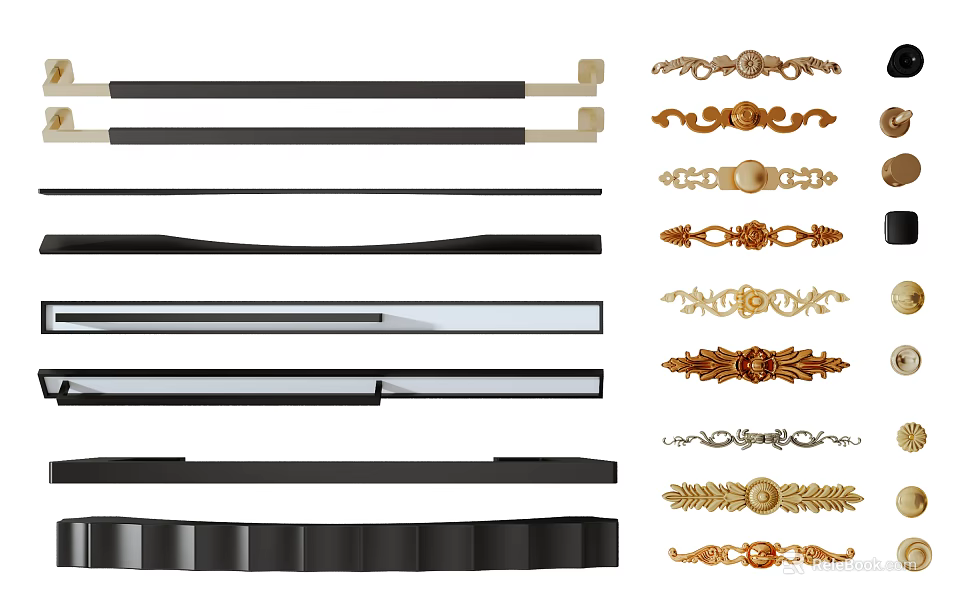 Various Door Handles With Modern And Traditional Designs And Decorative Details 3d model 