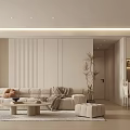Modern Living Dining Room Interior With Neutral Tones Sofa Coffee Table Dining Chairs And Plants