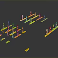 Red And White Striped Traffic Barriers With Yellow Bases Arranged In Different Shapes