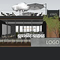 Modern Storefront Facade Design With Glass Structure Outdoor Seating Logo Sign And Greenery