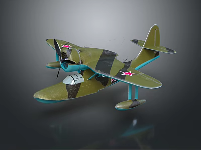 Green Military Airplane Model With Twin Engines And Red Star Emblems 3d model