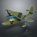 Green Military Airplane Model With Twin Engines And Red Star Emblems 3d model