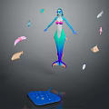 Blue Skinned Mermaid With Green Purple Tail Surrounded By Colorful Fish And Blue Starfish