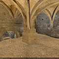 Ancient Building Interior Featuring Vaulted Ceilings Stone Walls And Pillars 3d model