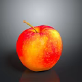 Fresh Ripe Red and Yellow Apple with Stem on Reflective Dark Surface