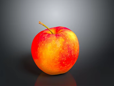 Fresh Ripe Red and Yellow Apple with Stem on Reflective Dark Surface 3d model Fresh Ripe Red and Yellow Apple with Stem on Reflective Dark Surface 3d model
