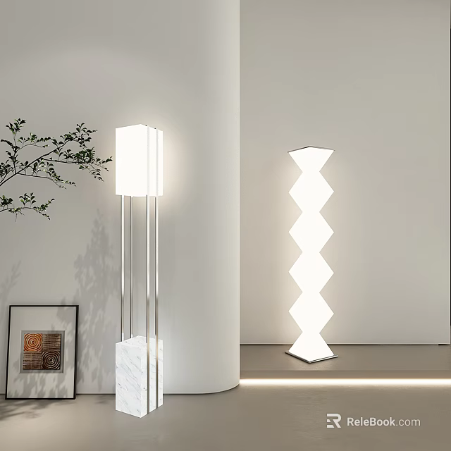 Modern Floor Lamps With White Shade And Geometric Design In Minimalist Interior 3d model 