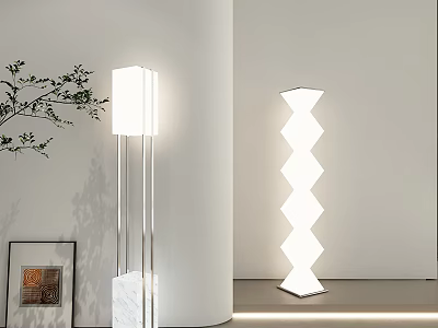 Modern Floor Lamps With White Shade And Geometric Design In Minimalist Interior 3d model