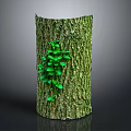Green Vines Plant Growing On Tree Stump With Natural Bark Texture