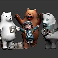 Cute Polar Bear Brown Bear Panda Bear With Child Standing Together Playfully