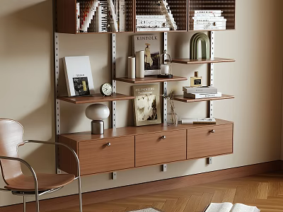 Modern Wall Mounted Storage Shelving with Books Decorative Items and Drawers 3d model