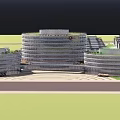 Modern Office Building With Glass Facade Green Lawn And Trees Under Blue Sky