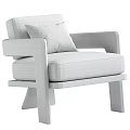 Beige Upholstered Accent Chair with Black Wooden Armrests and Green Striped Pillow