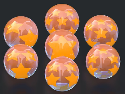 Hand Crafted Multiple Transparent Sphere Sculptures With Orange Stars Inside Design 3d model