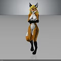Anthropomorphic Fox Character 3D Rendering with Blonde Hair Orange White Fur Black Ears and Tail