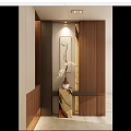Entryway Hallway With Wooden And Marble Decor Vase Of White Orchid Flowers And Decorative Painting