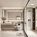 Modern Bathroom Interior Design With Large Mirror Vanity Cabinet And Glass Shower